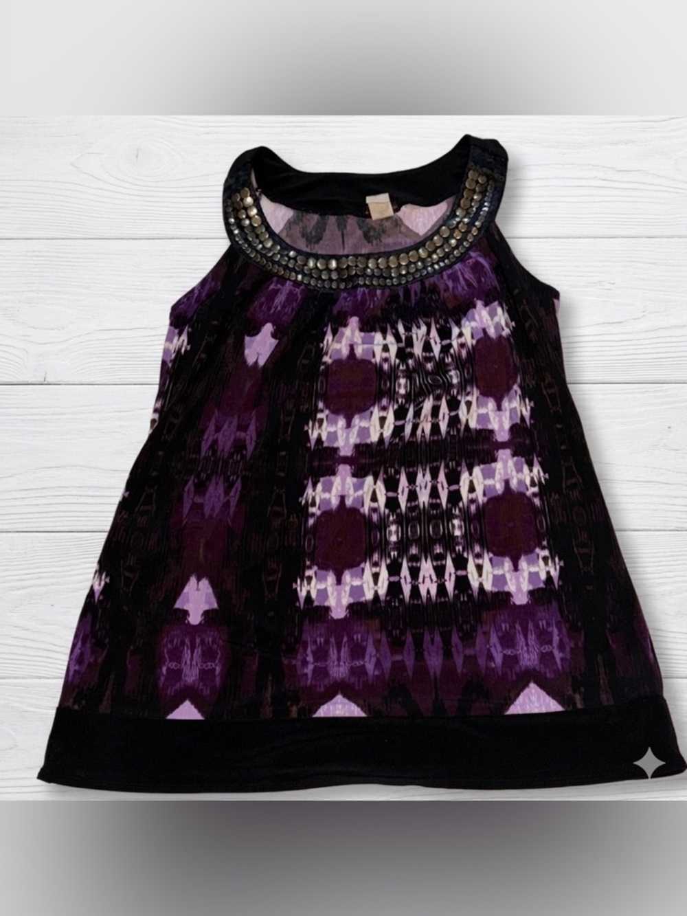Cocomo Women’s Purple Abstract Beaded Sleeveless Top - Good Condition SZ L